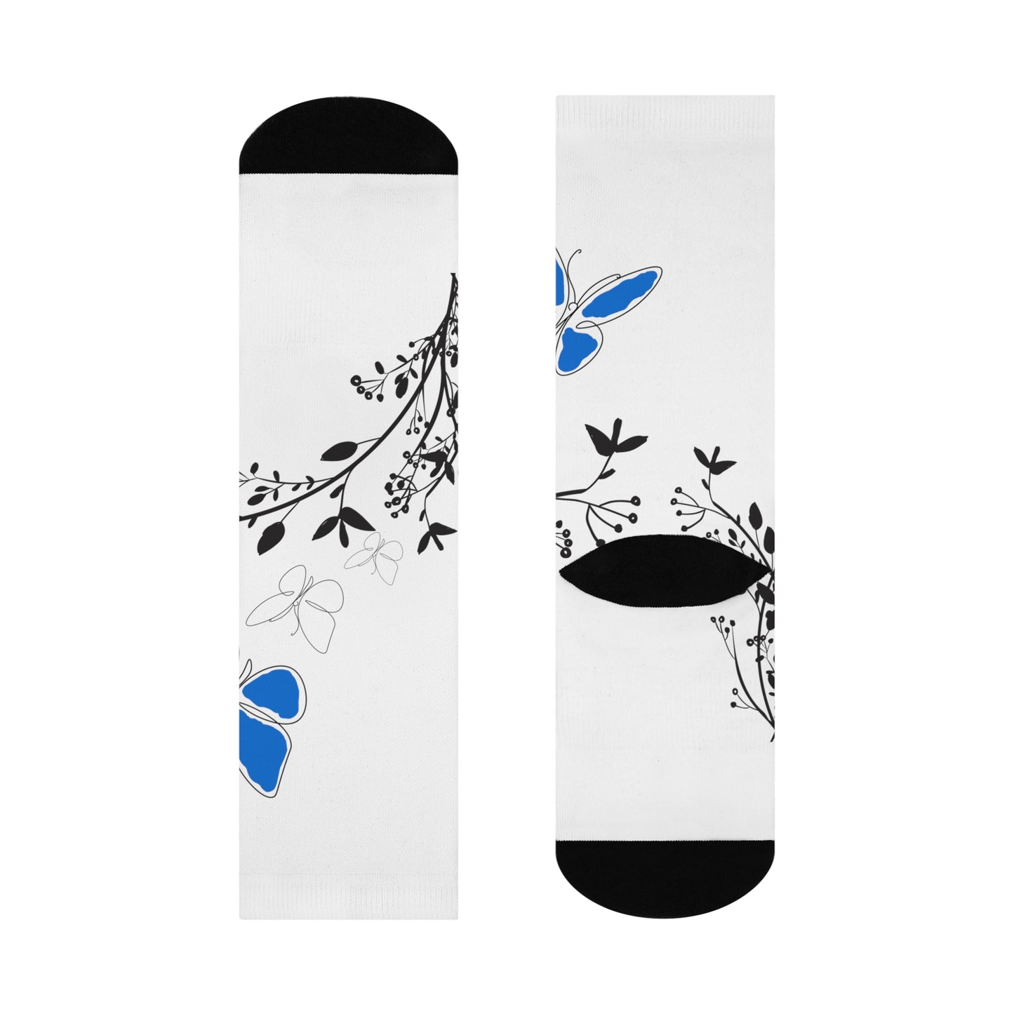 Cute Blue Butterfly Lightweight Socks. Comfort All Day With Heel to Toe Cushion.