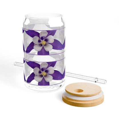 16oz Rocky Mountain Wildflower Sipper Glass - Gasket-push Bamboo lid and Tritan plastic straw.