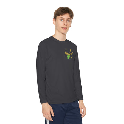 Lucky Youth Long Sleeve Competitor Tee. A top performer for any active youngster, PosiCharge technology, lightweight, breathable fabric and moisture-wicking capabilities