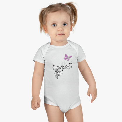 Flutter into Cuteness: Purple Butterfly Baby Bodysuit! Baby Short Sleeve Onesie®