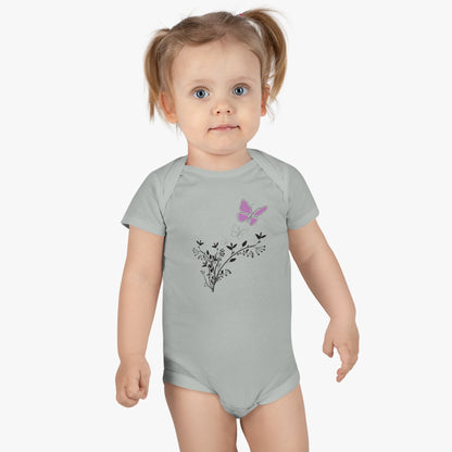 Flutter into Cuteness: Purple Butterfly Baby Bodysuit! Baby Short Sleeve Onesie®