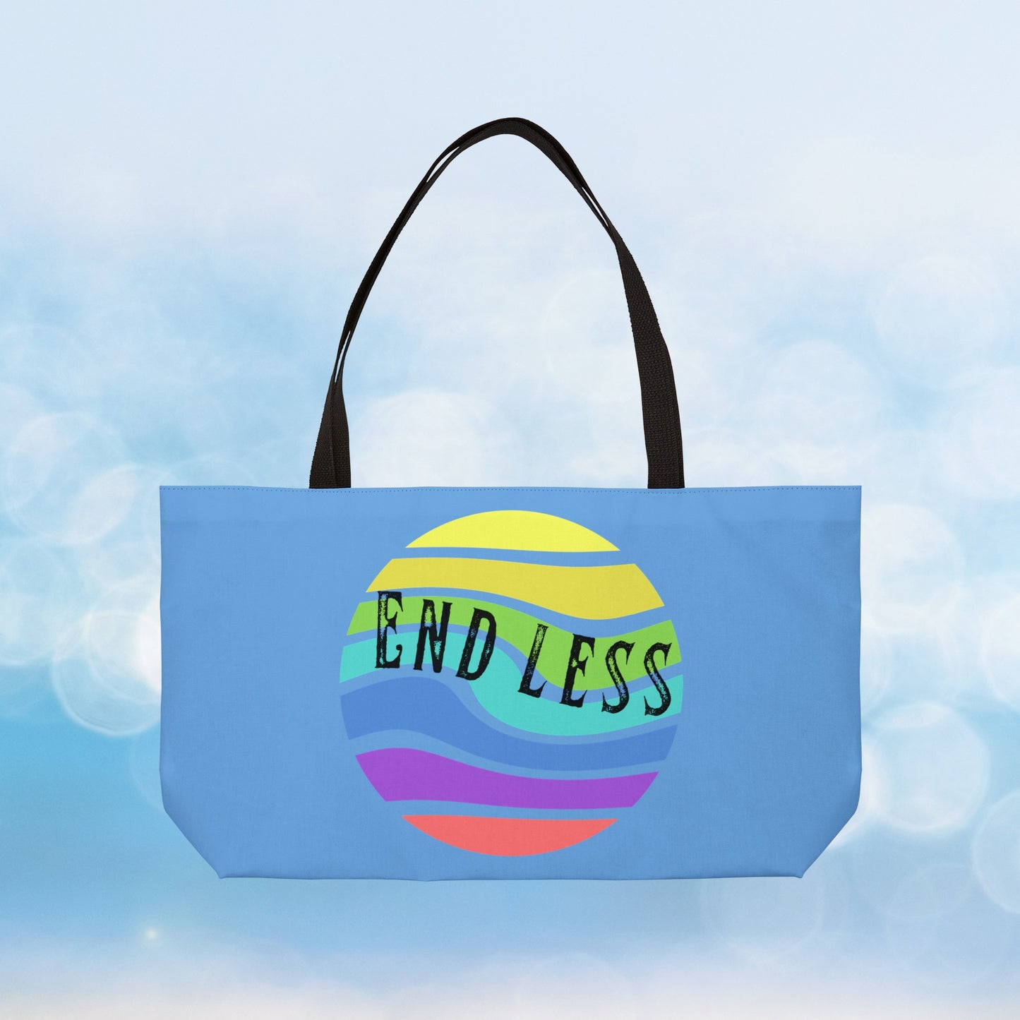 Retro Sun Tote Bag, End-Less - Weekender tote bag for all your essentials on your get-away - "Because We Never Want it to End"