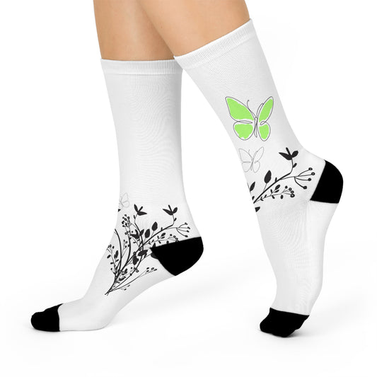 Cute Green Butterfly Lightweight Socks. Comfort All Day With Heel to Toe Cushion.