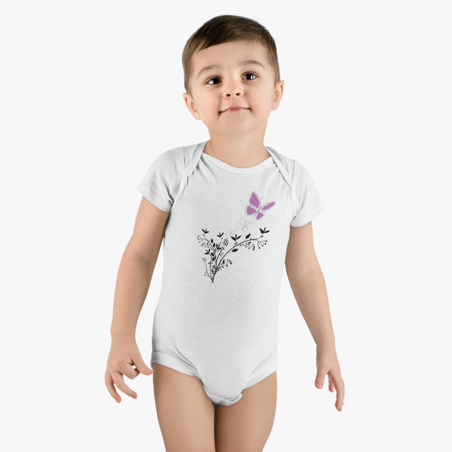 Flutter into Cuteness: Purple Butterfly Baby Bodysuit! Baby Short Sleeve Onesie®