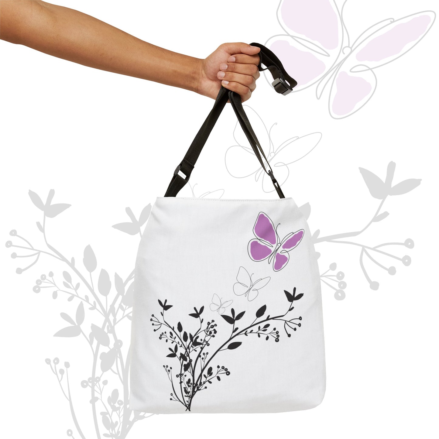 2 Sizes of Purple Butterfly Tote Bag - 2 Cute Tote Bags You'll Love. Zippered top, Phone Pocket