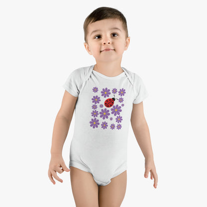 Ladybug Baby Bodysuit! Introducing the cutest addition to your baby’s wardrobe. With its adorable ladybug pattern, this bodysuit is a bundle of joy that brings the garden’s whimsy right to your little one’s cuddles. Baby Short Sleeve Onesie®