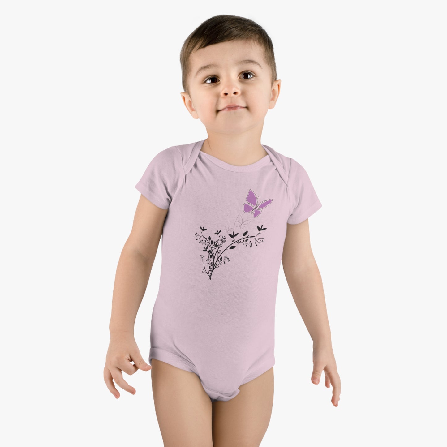 Flutter into Cuteness: Purple Butterfly Baby Bodysuit! Baby Short Sleeve Onesie®