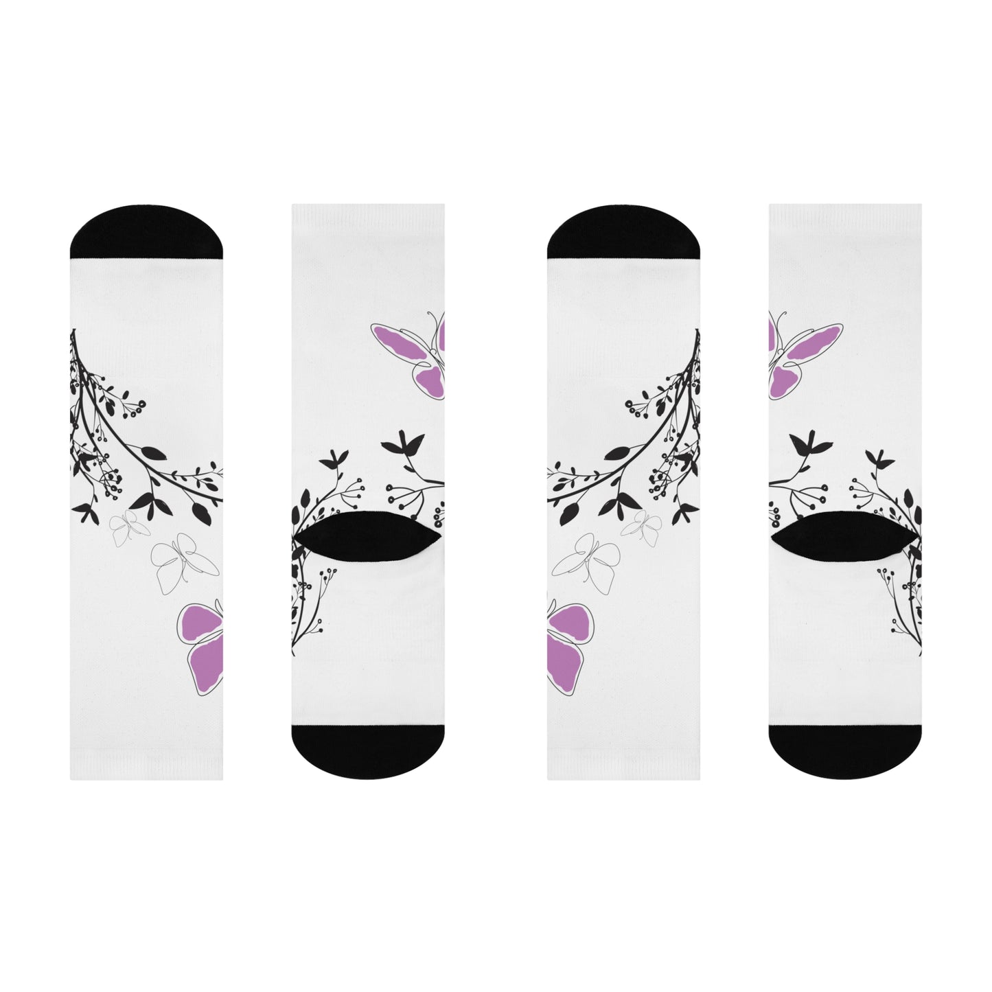 Cute Purple Butterfly Lightweight Socks. Comfort All Day With Heel to Toe Cushion.