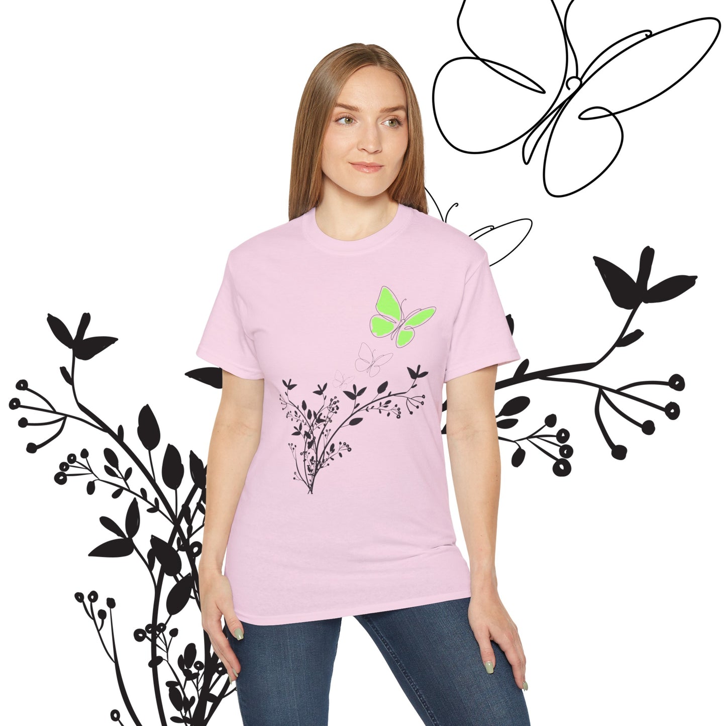 Women's Spring t-shirts - Butterfly Pattern, Spring, Ultra Cotton Tee, Women