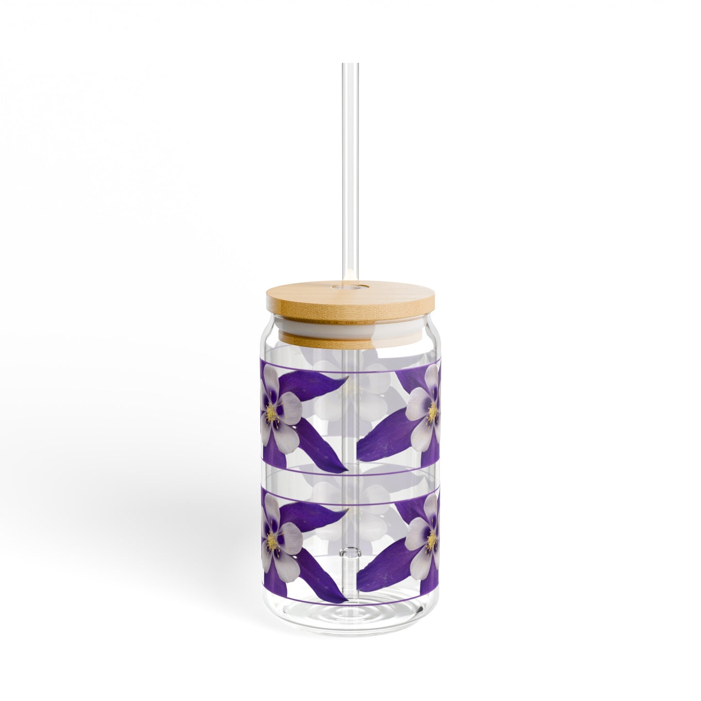 16oz Rocky Mountain Wildflower Sipper Glass - Gasket-push Bamboo lid and Tritan plastic straw.