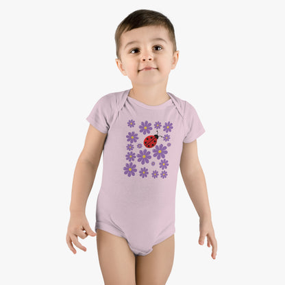 Ladybug Baby Bodysuit! Introducing the cutest addition to your baby’s wardrobe. With its adorable ladybug pattern, this bodysuit is a bundle of joy that brings the garden’s whimsy right to your little one’s cuddles. Baby Short Sleeve Onesie®