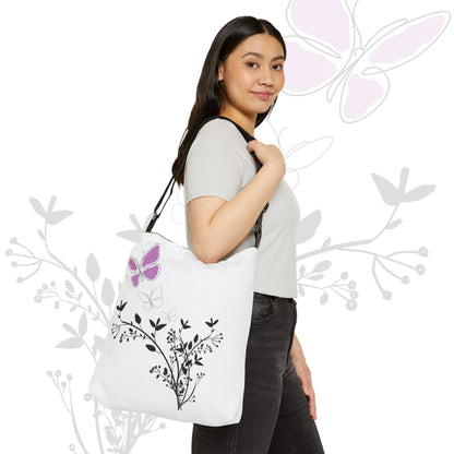 2 Sizes of Purple Butterfly Tote Bag - 2 Cute Tote Bags You'll Love. Zippered top, Phone Pocket