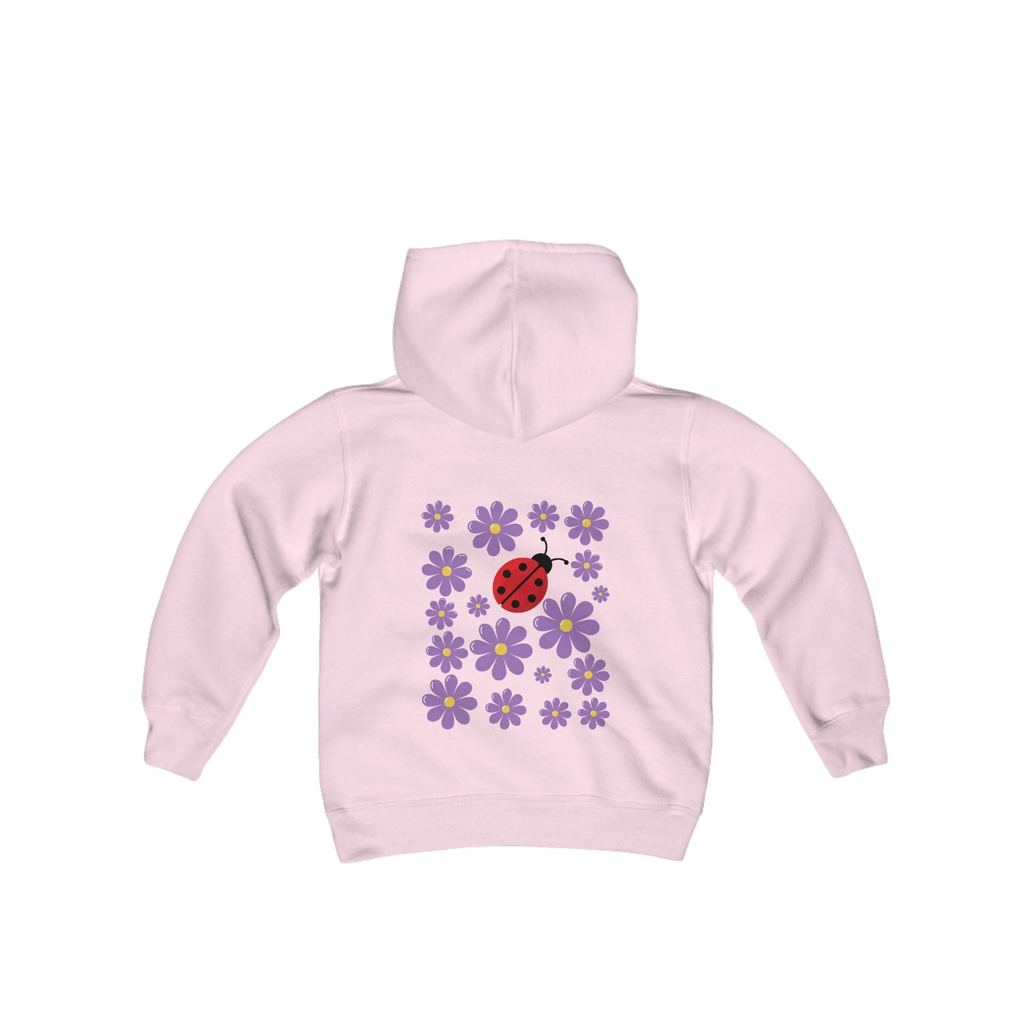 Introducing the Youth Ladybug and Flowers Hoodie. Youth Heavy Blend Hooded Sweatshirt