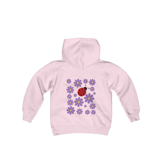 Introducing the Youth Ladybug and Flowers Hoodie. Youth Heavy Blend Hooded Sweatshirt