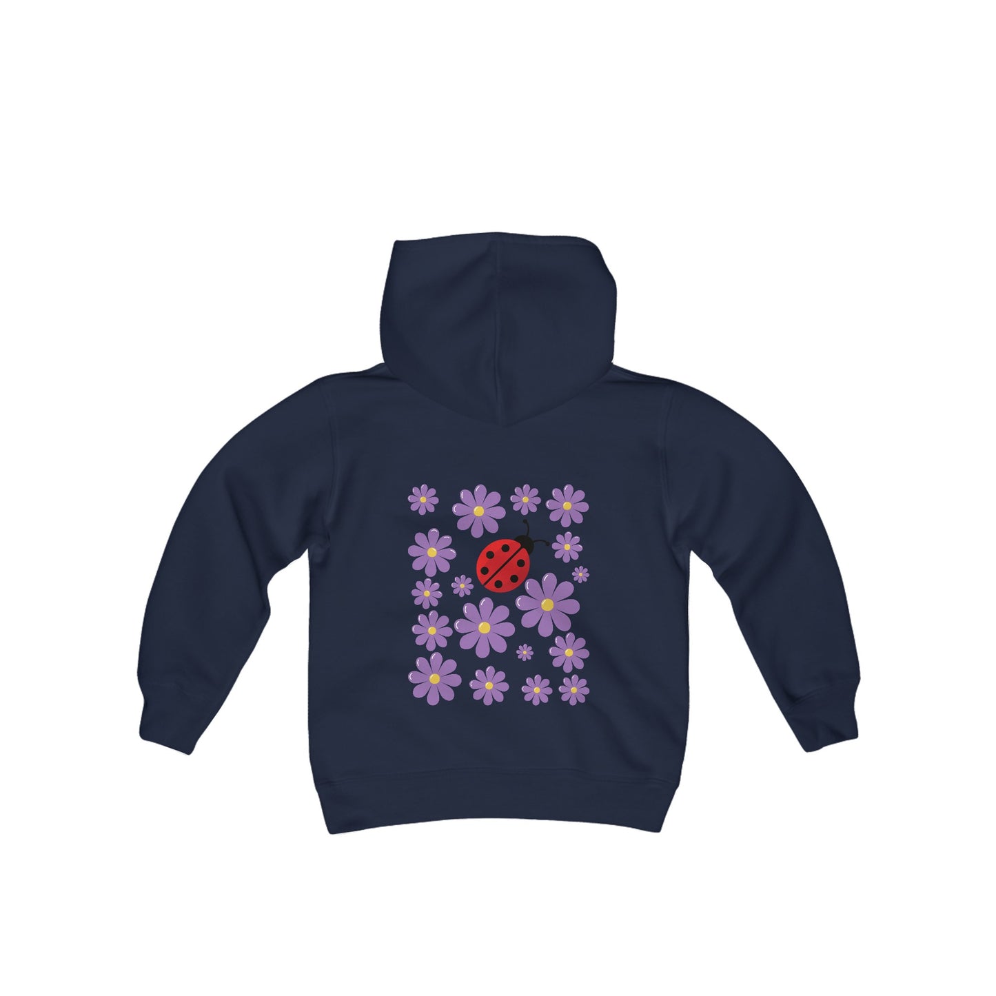 Introducing the Youth Ladybug and Flowers Hoodie. Youth Heavy Blend Hooded Sweatshirt