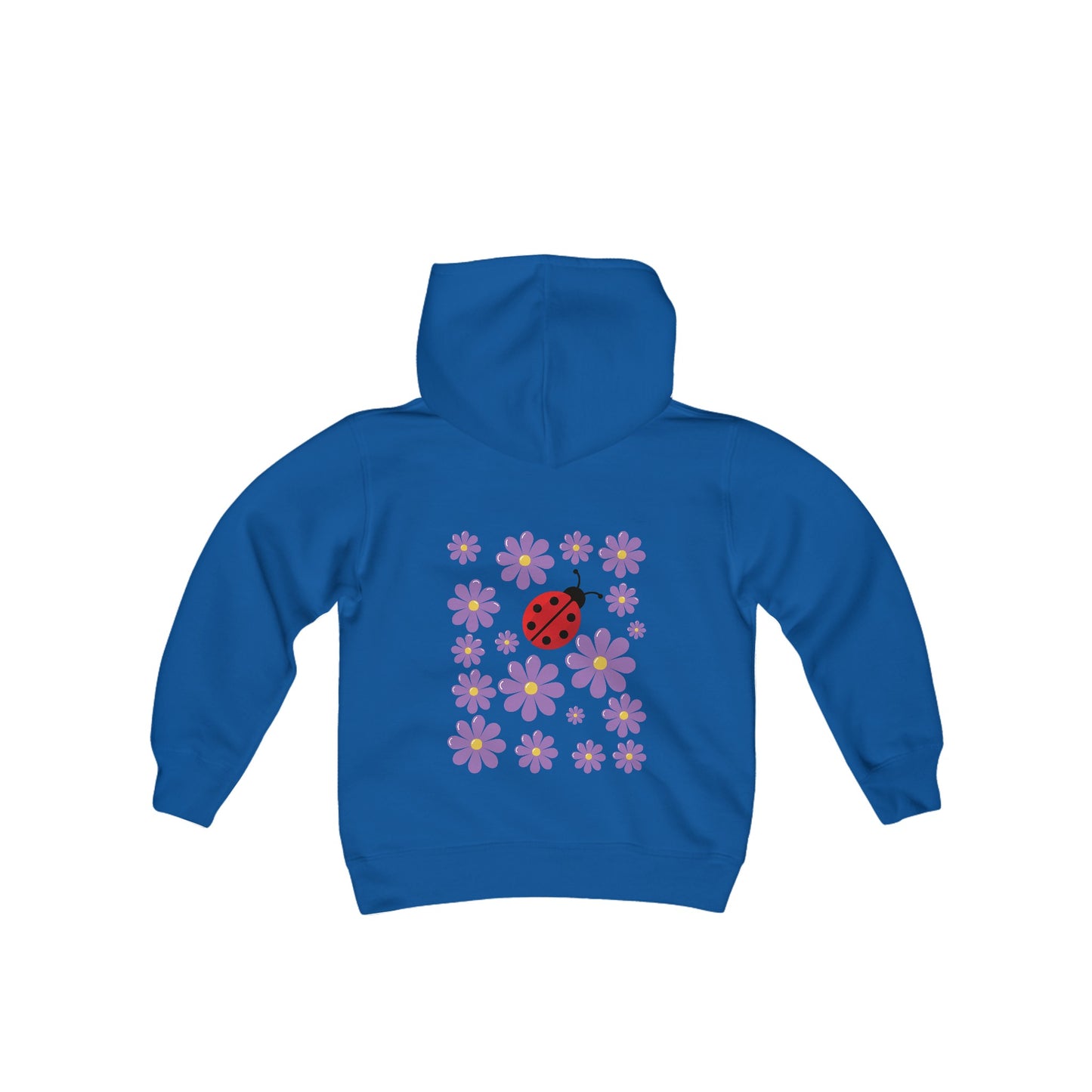 Introducing the Youth Ladybug and Flowers Hoodie. Youth Heavy Blend Hooded Sweatshirt