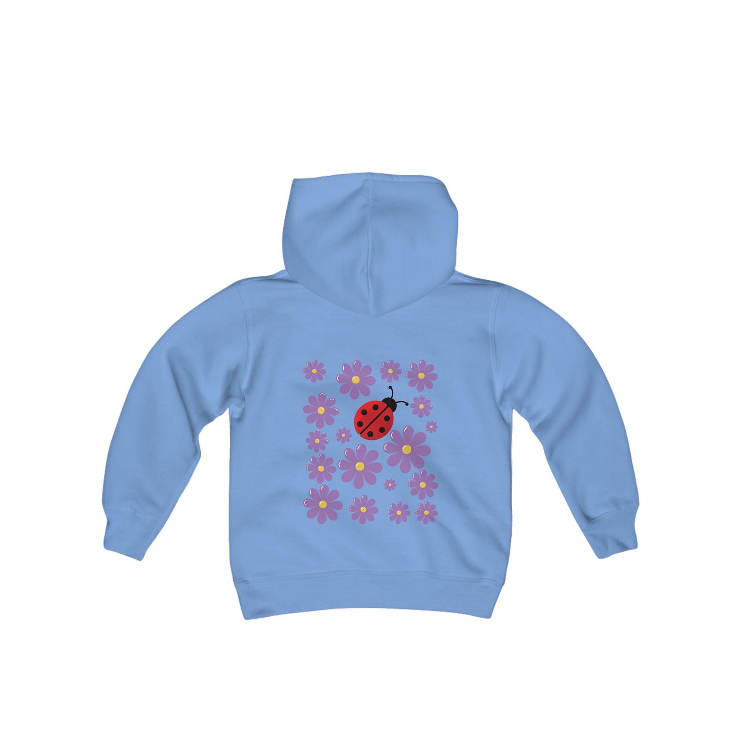 Introducing the Youth Ladybug and Flowers Hoodie. Youth Heavy Blend Hooded Sweatshirt