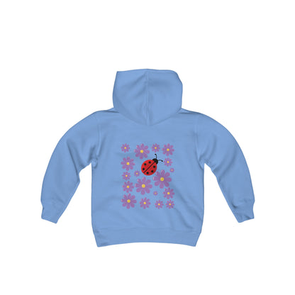 Introducing the Youth Ladybug and Flowers Hoodie. Youth Heavy Blend Hooded Sweatshirt