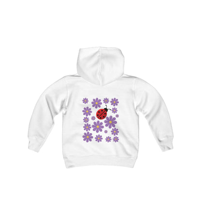 Introducing the Youth Ladybug and Flowers Hoodie. Youth Heavy Blend Hooded Sweatshirt