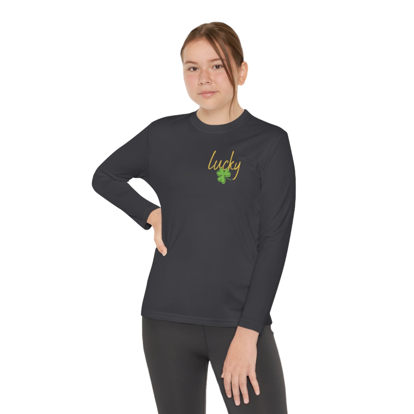 Lucky Youth Long Sleeve Competitor Tee. A top performer for any active youngster, PosiCharge technology, lightweight, breathable fabric and moisture-wicking capabilities