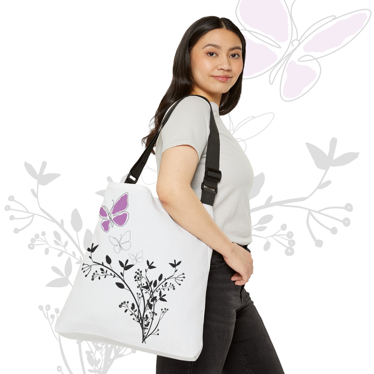 2 Sizes of Purple Butterfly Tote Bag - 2 Cute Tote Bags You'll Love. Zippered top, Phone Pocket