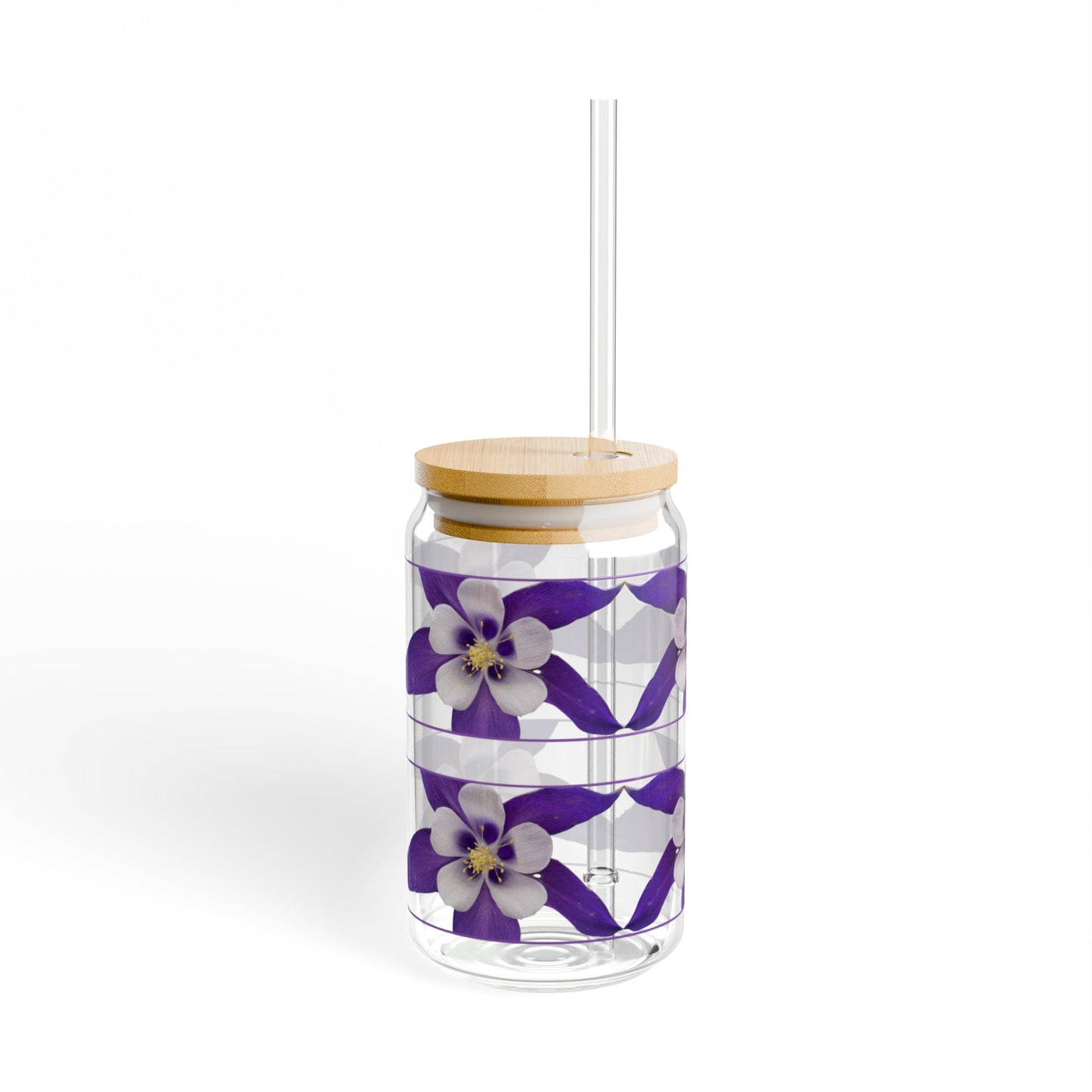 16oz Rocky Mountain Wildflower Sipper Glass - Gasket-push Bamboo lid and Tritan plastic straw.