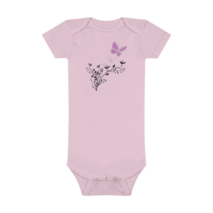 Flutter into Cuteness: Purple Butterfly Baby Bodysuit! Baby Short Sleeve Onesie®