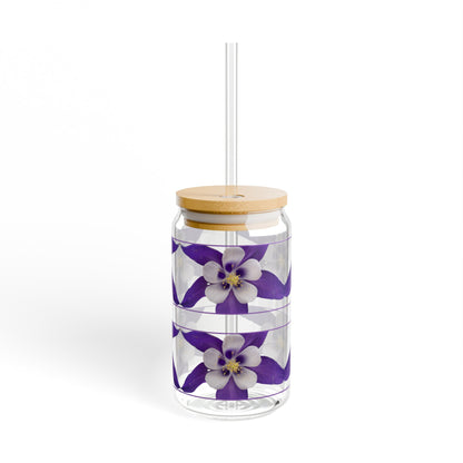 16oz Rocky Mountain Wildflower Sipper Glass - Gasket-push Bamboo lid and Tritan plastic straw.