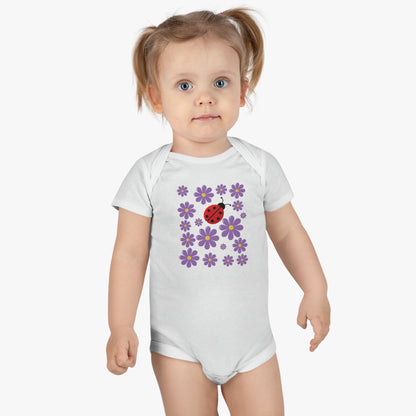 Ladybug Baby Bodysuit! Introducing the cutest addition to your baby’s wardrobe. With its adorable ladybug pattern, this bodysuit is a bundle of joy that brings the garden’s whimsy right to your little one’s cuddles. Baby Short Sleeve Onesie®