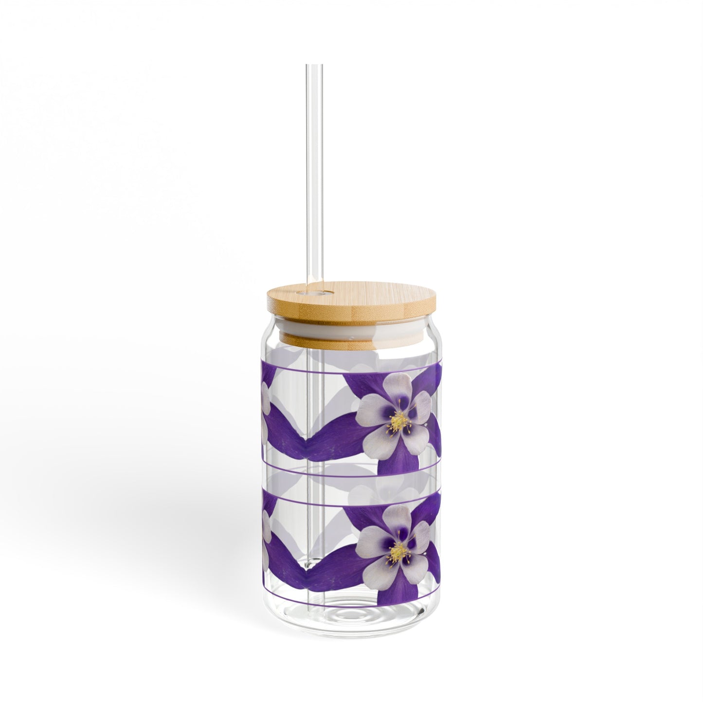 16oz Rocky Mountain Wildflower Sipper Glass - Gasket-push Bamboo lid and Tritan plastic straw.