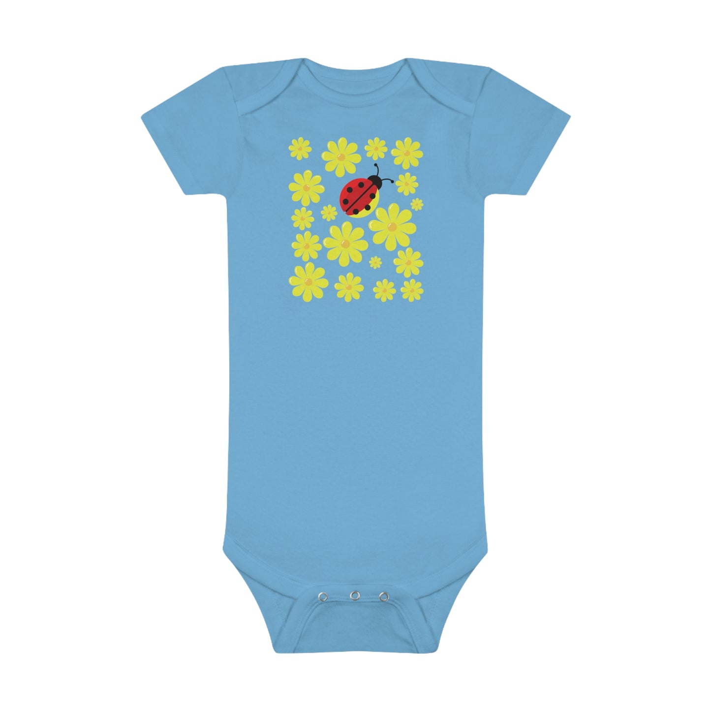 Ladybug Baby Bodysuit! Introducing the cutest addition to your baby’s wardrobe. With its adorable ladybug pattern, this bodysuit is a bundle of joy that brings the garden’s whimsy right to your little one’s cuddles. Baby Short Sleeve Onesie®