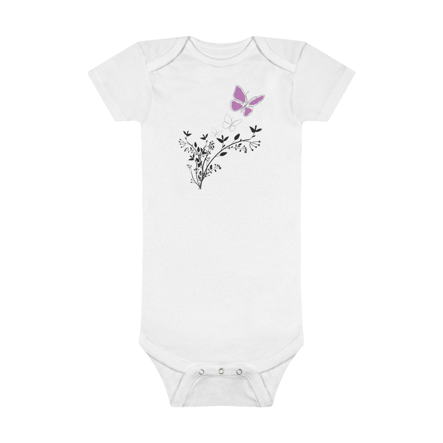 Flutter into Cuteness: Purple Butterfly Baby Bodysuit! Baby Short Sleeve Onesie®