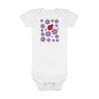 Ladybug Baby Bodysuit! Introducing the cutest addition to your baby’s wardrobe. With its adorable ladybug pattern, this bodysuit is a bundle of joy that brings the garden’s whimsy right to your little one’s cuddles. Baby Short Sleeve Onesie®