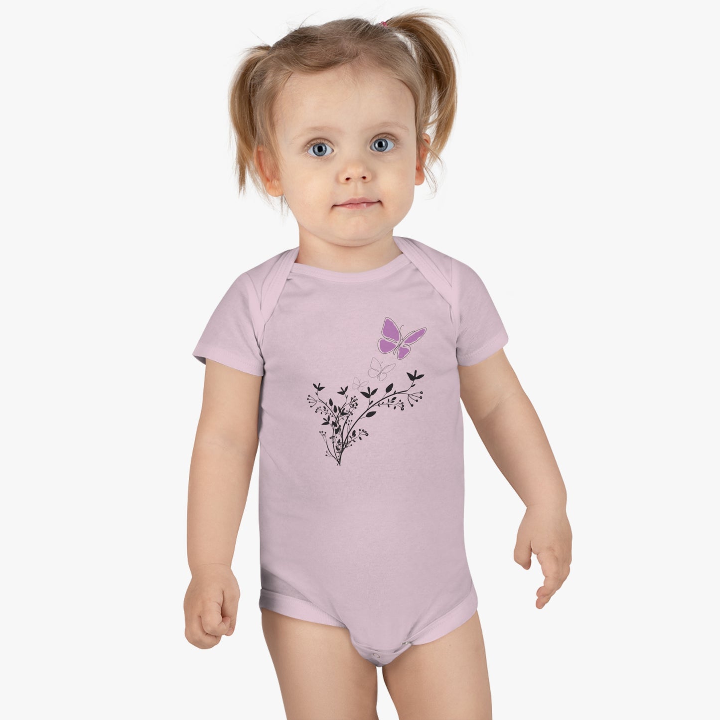 Flutter into Cuteness: Purple Butterfly Baby Bodysuit! Baby Short Sleeve Onesie®