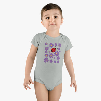 Ladybug Baby Bodysuit! Introducing the cutest addition to your baby’s wardrobe. With its adorable ladybug pattern, this bodysuit is a bundle of joy that brings the garden’s whimsy right to your little one’s cuddles. Baby Short Sleeve Onesie®