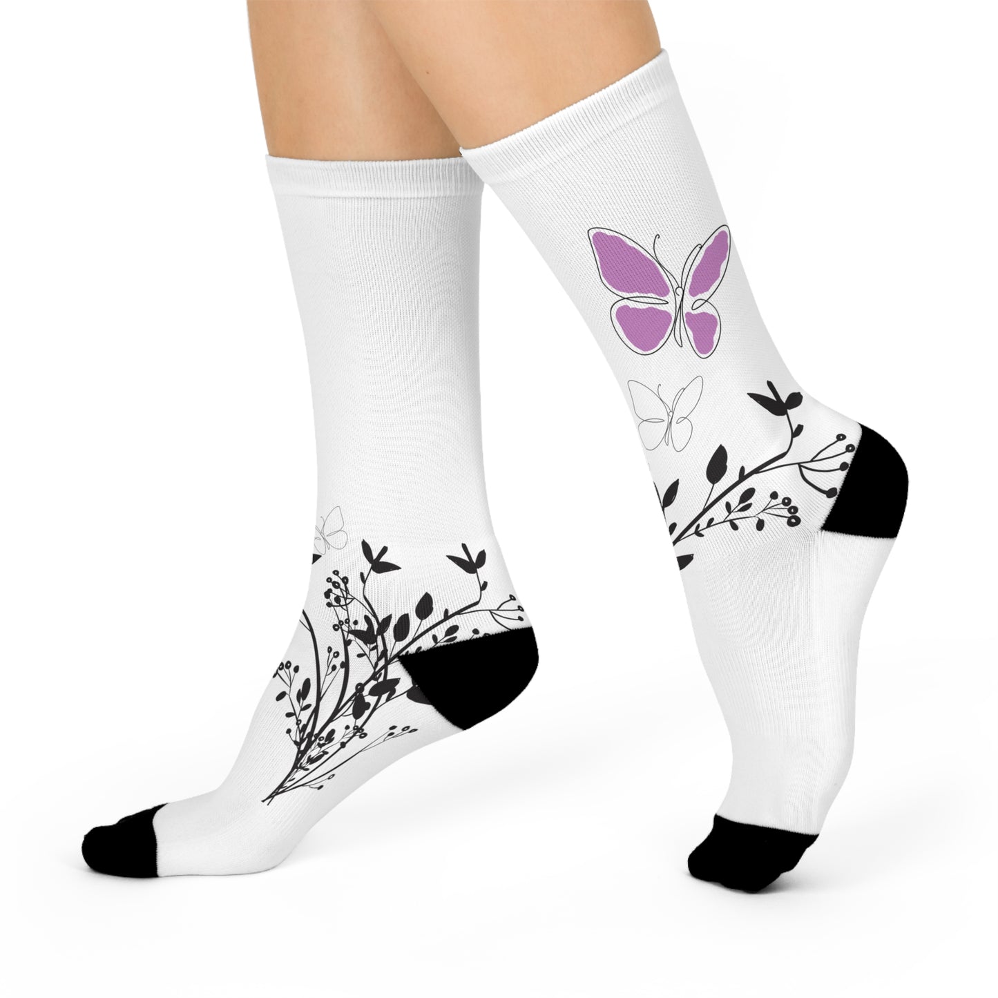 Cute Purple Butterfly Lightweight Socks. Comfort All Day With Heel to Toe Cushion.