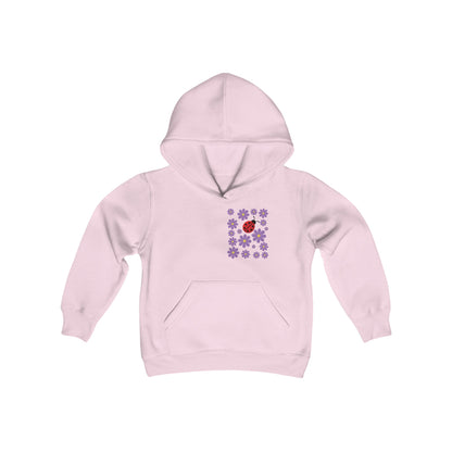 Introducing the Youth Ladybug and Flowers Hoodie. Youth Heavy Blend Hooded Sweatshirt