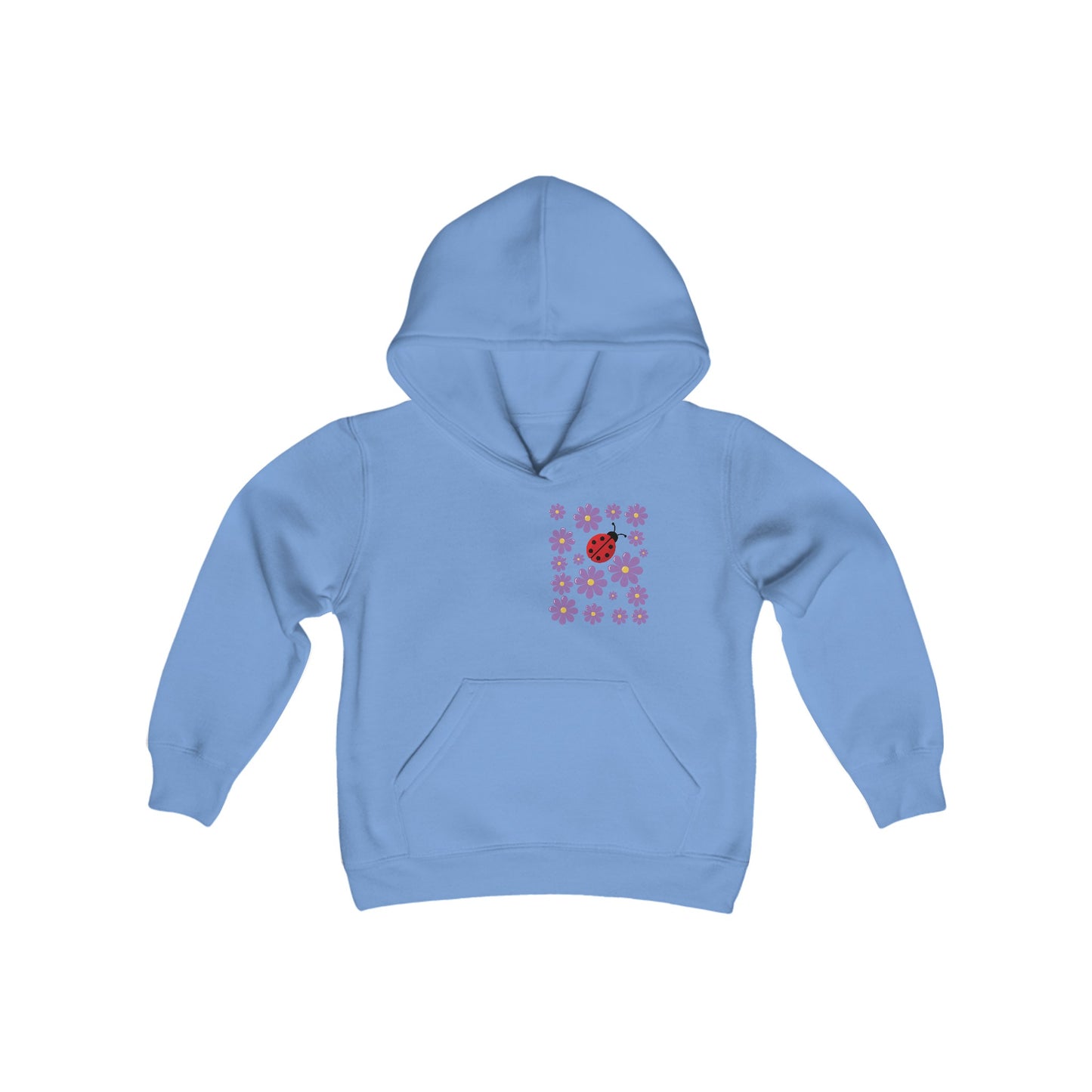 Introducing the Youth Ladybug and Flowers Hoodie. Youth Heavy Blend Hooded Sweatshirt