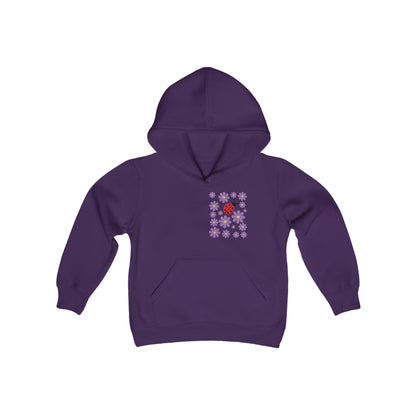 Introducing the Youth Ladybug and Flowers Hoodie. Youth Heavy Blend Hooded Sweatshirt