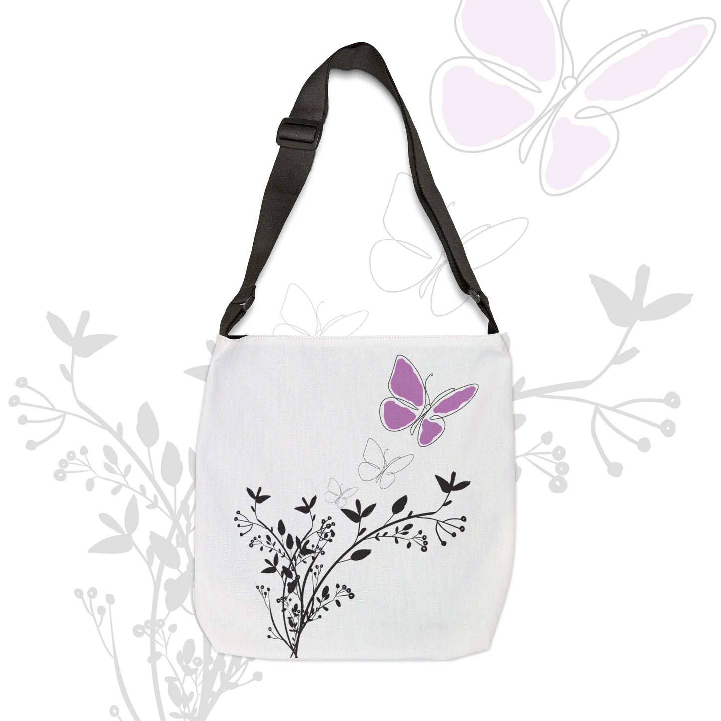 2 Sizes of Purple Butterfly Tote Bag - 2 Cute Tote Bags You'll Love. Zippered top, Phone Pocket