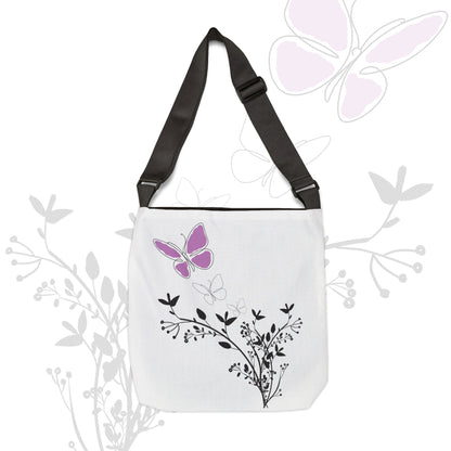 2 Sizes of Purple Butterfly Tote Bag - 2 Cute Tote Bags You'll Love. Zippered top, Phone Pocket