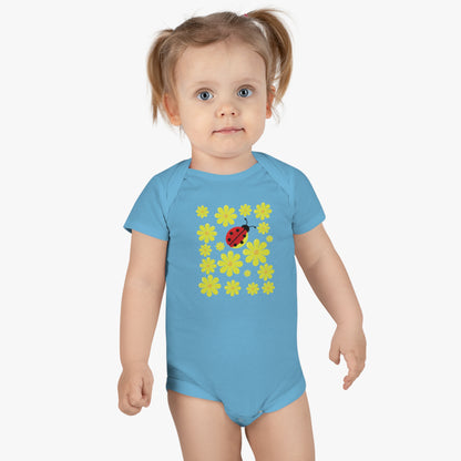 Ladybug Baby Bodysuit! Introducing the cutest addition to your baby’s wardrobe. With its adorable ladybug pattern, this bodysuit is a bundle of joy that brings the garden’s whimsy right to your little one’s cuddles. Baby Short Sleeve Onesie®