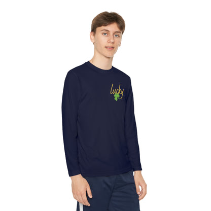 Lucky Youth Long Sleeve Competitor Tee. A top performer for any active youngster, PosiCharge technology, lightweight, breathable fabric and moisture-wicking capabilities