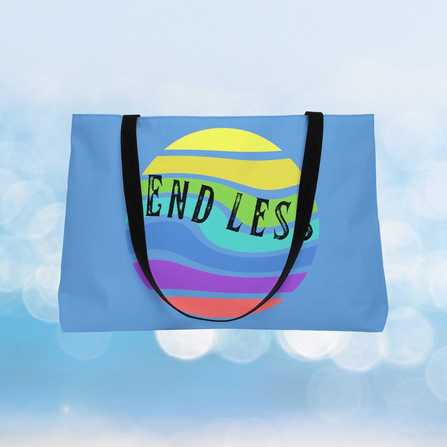 Retro Sun Tote Bag, End-Less - Weekender tote bag for all your essentials on your get-away - "Because We Never Want it to End"