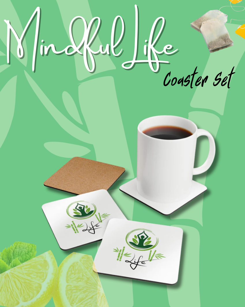 Our Mindful Life Coaster Set is more than just a place to rest your drink, it's a reminder to pause. Mindful Life Corkwood Coaster Set