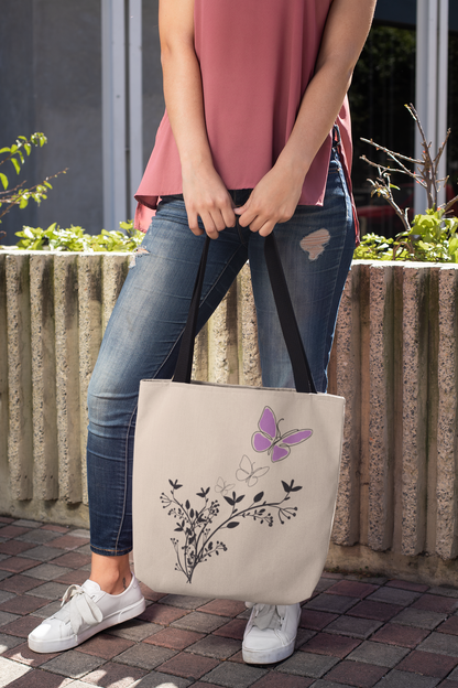 2 Sizes of Purple Butterfly Tote Bag - 2 Cute Tote Bags You'll Love. Zippered top, Phone Pocket