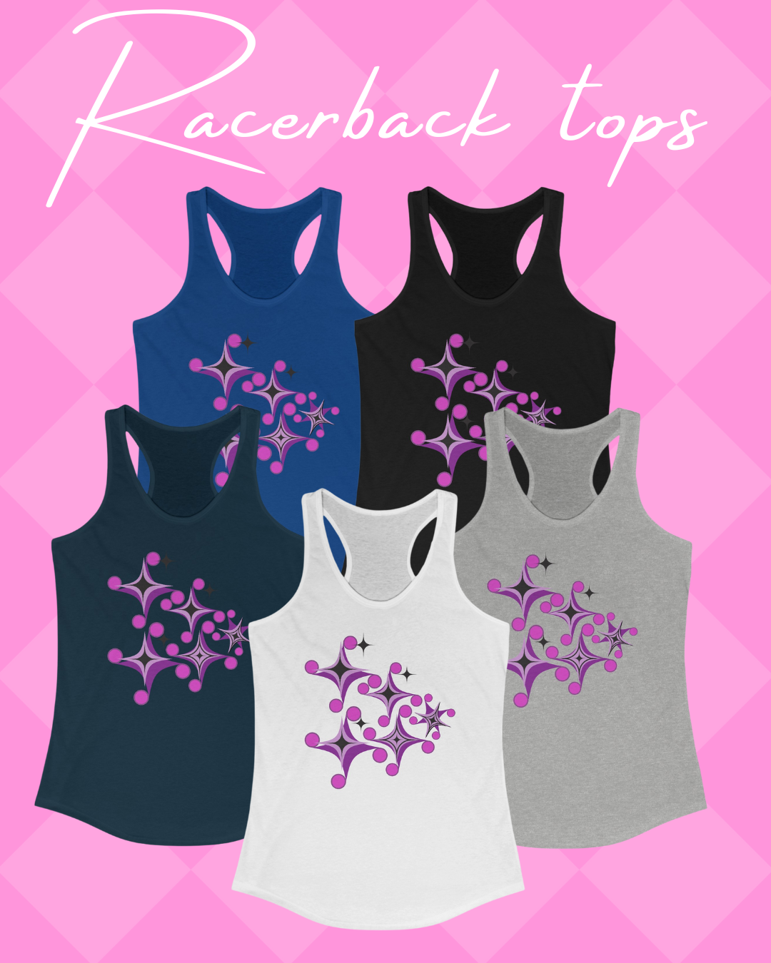 5 Colors of This Cute Purple Star Pattern, Racerback Tank Top for Women. Summer Perfect, Astromancy! - Women's Ideal Racerback Tank