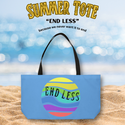 Retro Sun Tote Bag, End-Less - Weekender tote bag for all your essentials on your get-away - "Because We Never Want it to End"